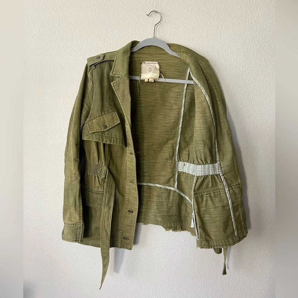 HEI HEI Anthropologie Ruffleback Military Green Jacket Women’s Size M - Picture 3 of 15